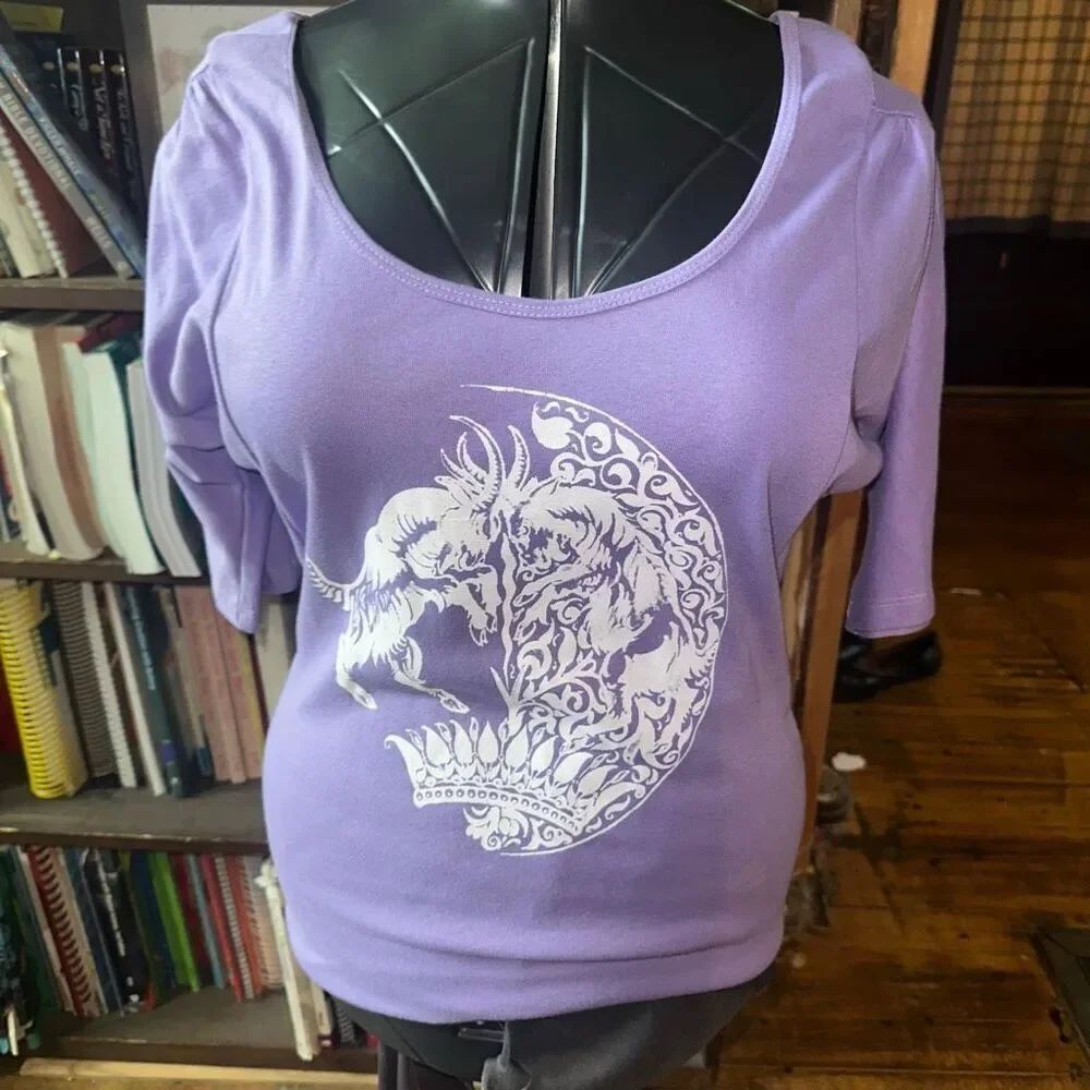 Free People purple graphic goat crown scoop neck XS oversized top